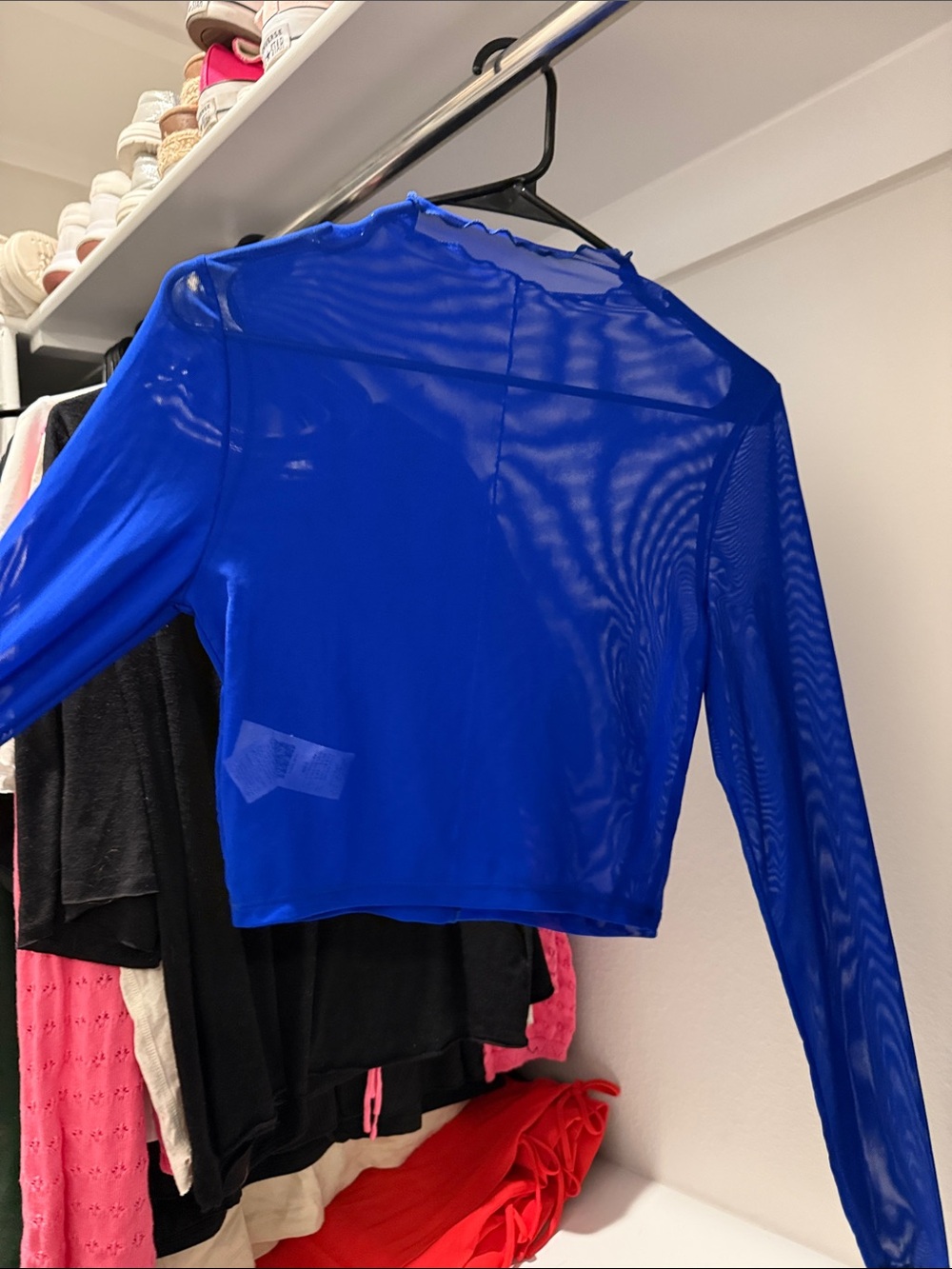 Women's Sheer Long-Sleeve Crop Top - Blue